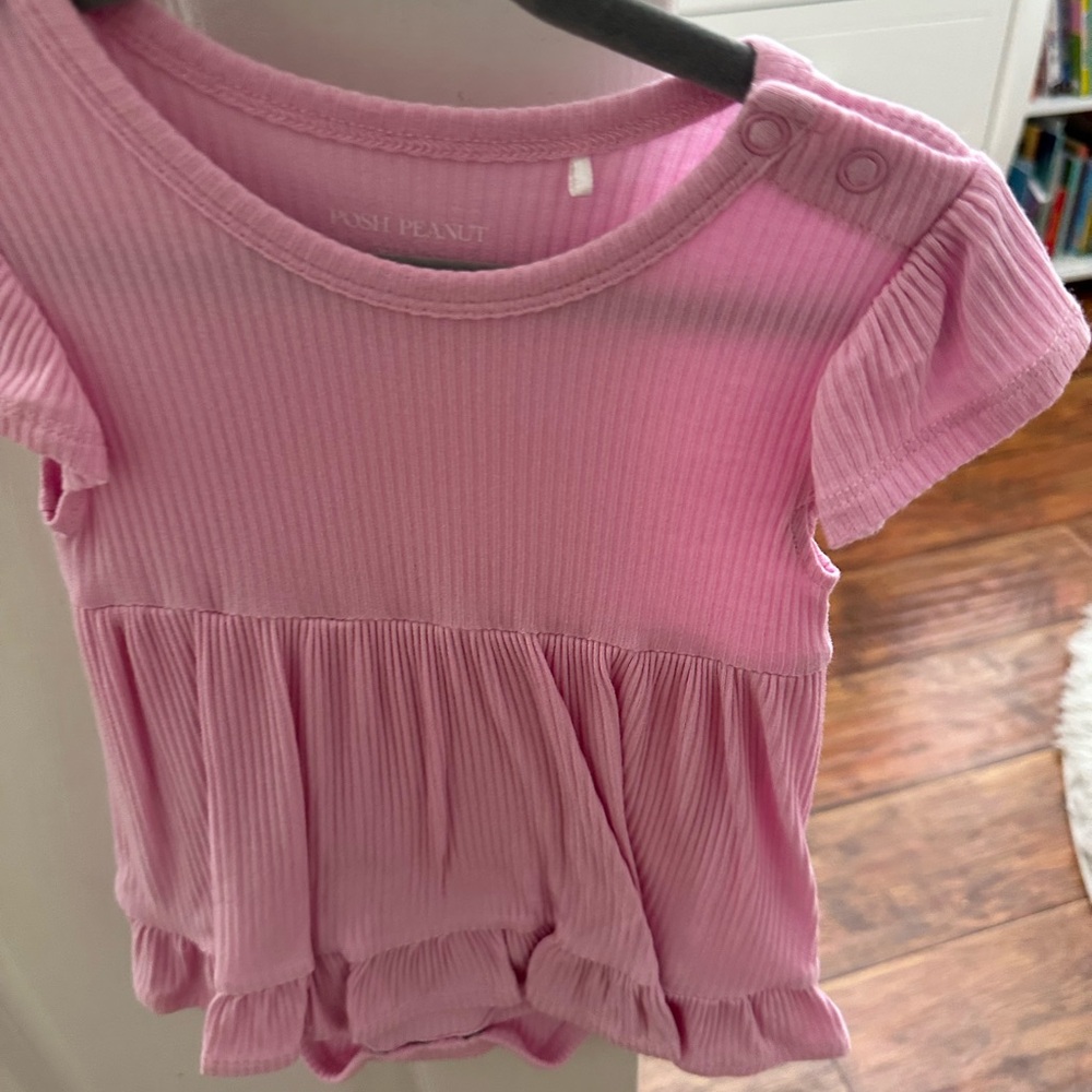 Posh Peanut Pink Short Sleeve Bodysuit with Ribbed Texture